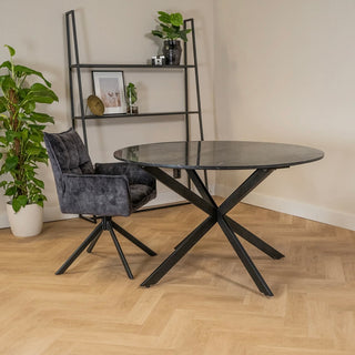 Eettafel rond marmerlook zwart 