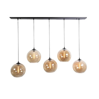 Eettafel hanglamp 5 bollen Amber glas