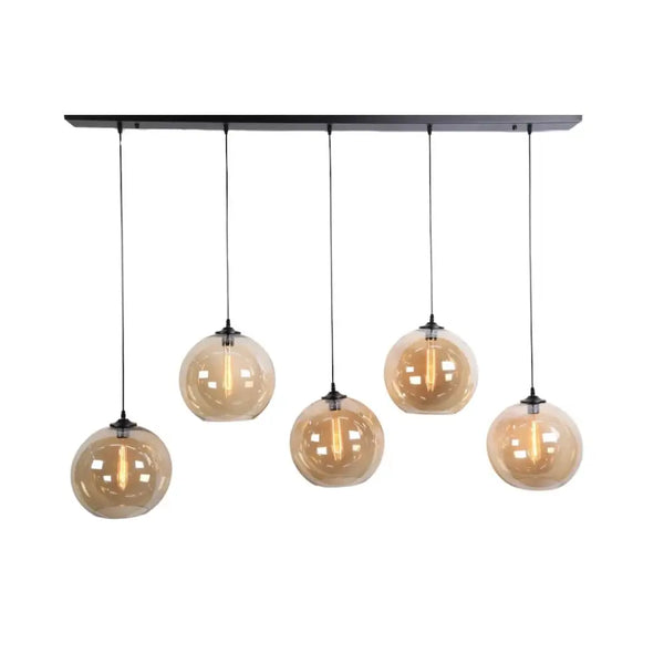 Eettafel hanglamp 5 bollen Amber glas