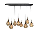 hanglamp eettafel ovaal 8 bollen amber glas