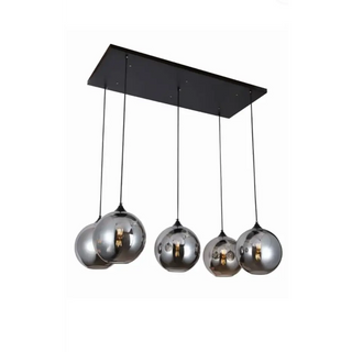 Eettafel hanglamp 5 bollen smoke glas 