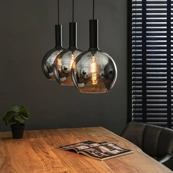 hanglamp eettafel 3 bollen smoke glas