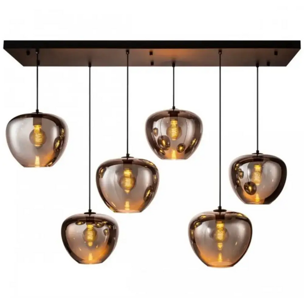 Moderne eettafel hanglamp met 6 verstelbare smoke appel bollen