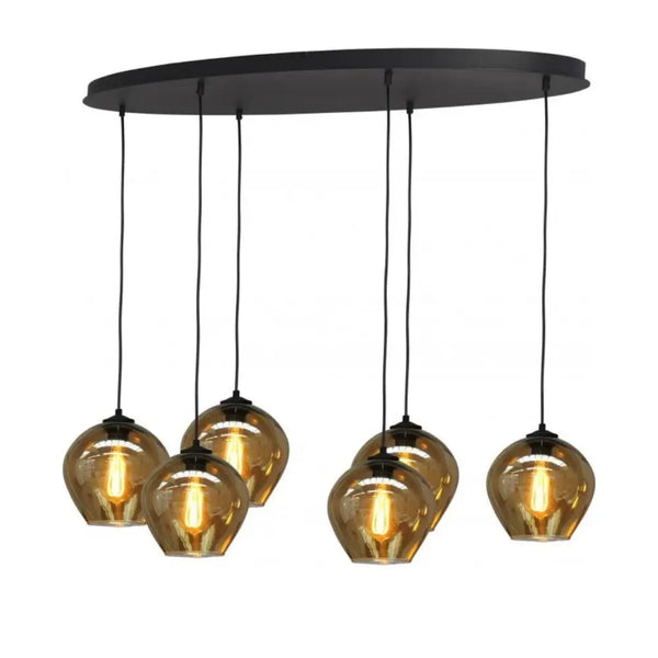 Moderne hanglamp ovaal amber glas - Mobset Home