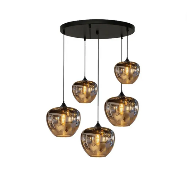 Moderne smoke glas hanglamp met 5 verstelbare appel bollen 