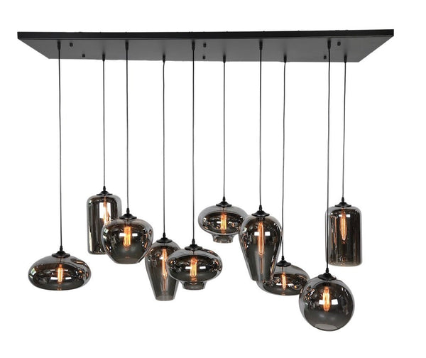 Sierlijke Eettafel Hanglamp 10 Smoke glazen Bollen, Handgemaakt 