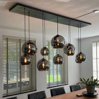 Hanglamp 10 smoke glas bollen voor boven de eettafel 