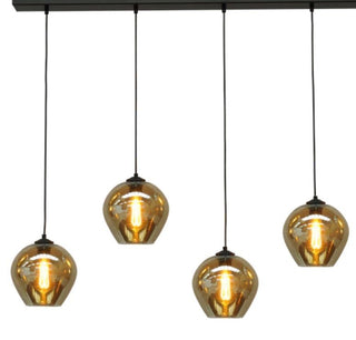 Eettafel hanglamp 4 bollen amber glas