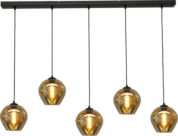 Eettafel hanglamp 5 bollen amber glas 