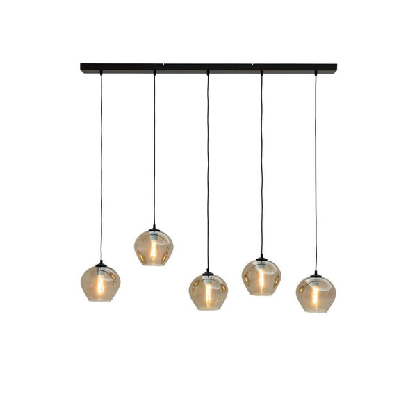 Eettafel hanglamp 5 bollen amber glas