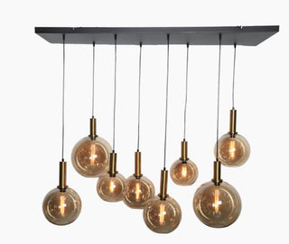 Eettafel hanglamp 8 bollen amber glas 