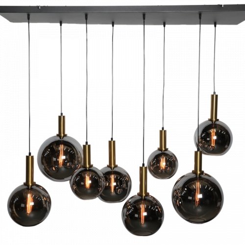 Eettafel hanglamp 8 bollen smoke glas 