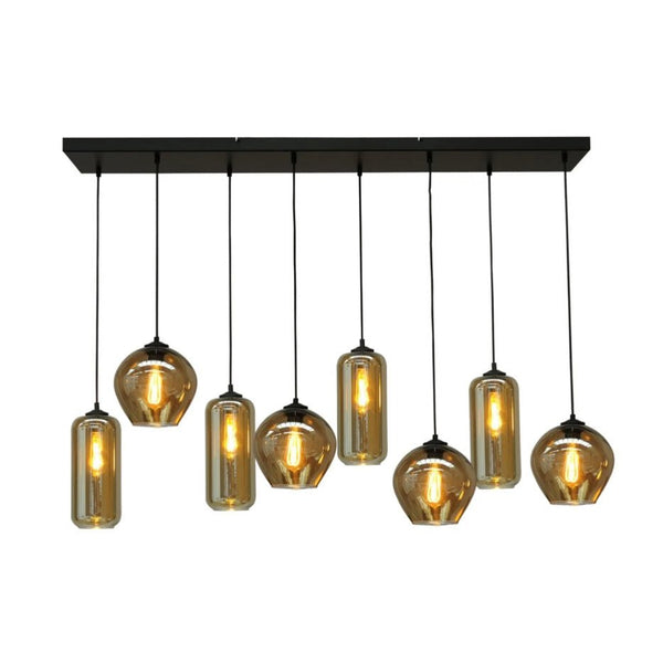 Hanglamp met amberglazen bollen voor boven de eettafel 