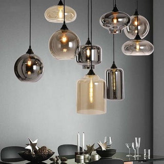 Eettafel hanglamp 9 bollen amber & smoke glas 