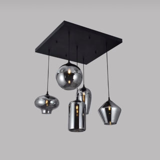 Moderne hanglamp met vijf rokerige glazen bollen