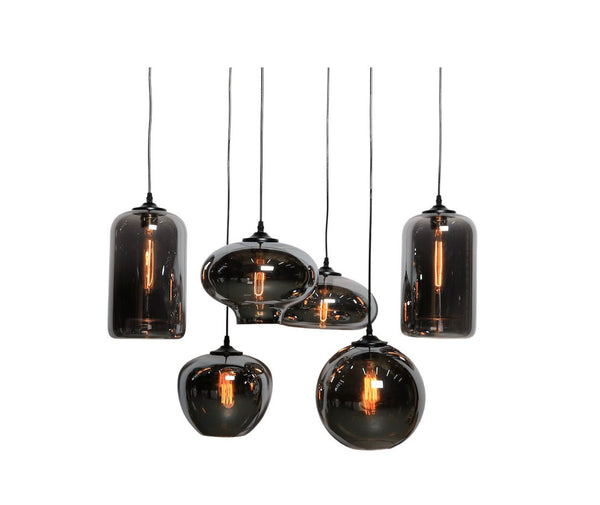 Hanglamp 6 smoke bollen ovaal plaat 