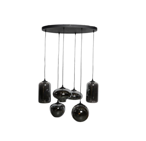 Hanglamp 6 smoke bollen ovaal plaat 