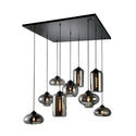 Artistieke hanglamp met 9 smoke glazen bollen, Handgemaakt 