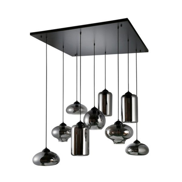 Artistieke hanglamp met 9 smoke glazen bollen, Handgemaakt 