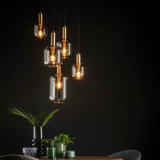 hanglamp eettafel 5 bollen smoke goud 